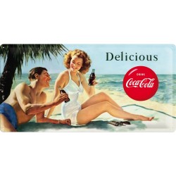 Placa metalica - Coca Cola - Beach Couple - 25x50 cm
